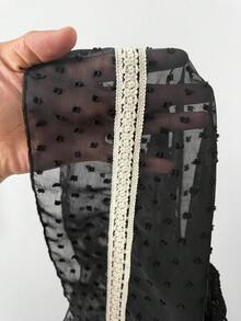 Sunspun New Arrival Sweet Elegant Going Out Tops, Bow Accent, Chiffon Textured Fuzzy Fabric Patchwork Lace Ruffle Trim Bowknot Spaghetti Strap Peplum Hem Cropped Tank Top, Spring/Summer/Fall - Black - View 7