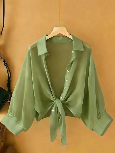 Resyla New Bat Wing Cardigan Short Casual Chiffon Shawl Solid Color Blouse For Women