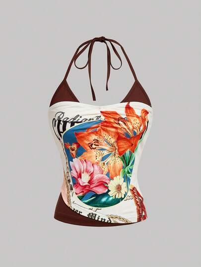 SHEIN MOD Áo quây không tay in họa tiết cổ điển dành cho nữ