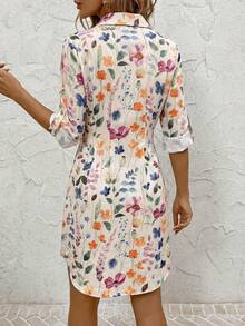 SHEIN Clasi 夏季度假女装时尚百搭通勤印花衬衫裙，夏季女装衬衫裙度假裙优雅衬衫裙女士休闲裙女士夏季连衣裙衬衫裙度假装女士度假裙女士连衣裙衬衫裙女士休闲裙 - 彩色 - 查看 2