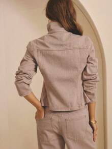 Aralina Áo khoác denim thắt eo mùa đông/hè - Bụi hồng - Xem 2