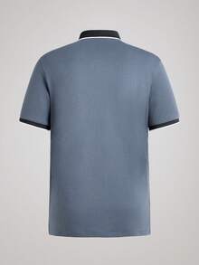 Officeau 男士休闲撞色边蓝色 Polo 衫，夏季 - 深灰色 - 查看 2