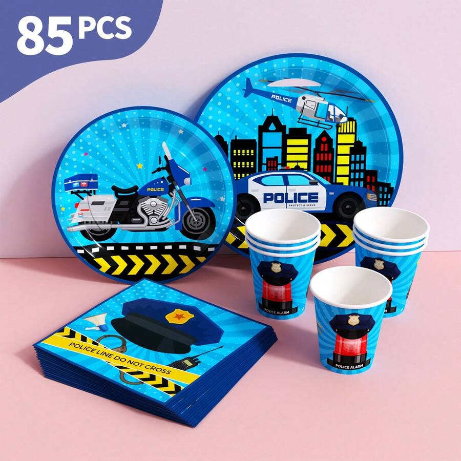 蓝色背景星空城市车站一次性餐盘、餐巾纸和杯子套装，可供20位客人使用。这款一次性派对套装（包括餐盘、餐巾纸和杯子）非常适合生日派对、婚礼和家庭野餐。 - 查看 1