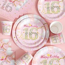 Bộ đồ dùng dùng một lần hình vương miện kim cương màu hồng kỷ niệm 16 năm, gồm đĩa, khăn ăn và cốc, phục vụ 20 người. Bộ đồ dùng tiệc dùng một lần này (bao gồm đĩa, khăn ăn và cốc) rất phù hợp cho các bữa tiệc sinh nhật, đám cưới và dã ngoại gia đình. - Xem 3