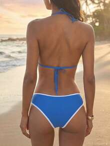 Swim Chiccia Bộ bikini nữ cổ yếm thắt nút phối màu tương phản - Nhiều màu - Xem 2