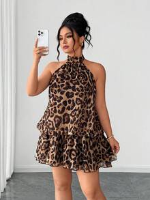SHEIN Elenzya 大码梭织印花夏季女装连衣裙 - 棕色 - 查看 4