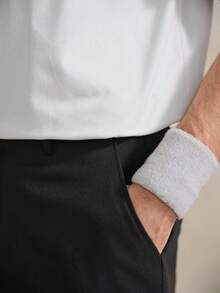 Men's Black Color Drawstring Waist Front Slit Pocket Casual Pants Daily Essential Wardrobe Staple Basic Style All-Match Style Go-To Piece Mix-And-Match Item Casual Versatile Style Summer Wardrobe Essentials Casual Outfit Ideas Laid-Back Look Casual Long Pants, Dress Pants, Father's Day Gift - Black - View 6