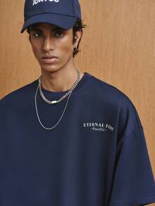 TOKVUE Men's Slogan Shark Print Round Neck Casual Short Sleeve T-Shirt - Navy Blue - View 4