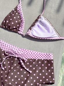 Swim Mod 2026 Spring/Summer New Polka Dot Print Sexy Backless Halter Tie Shorts 2 Pieces Swimsuit Set - Multicolor - View 4