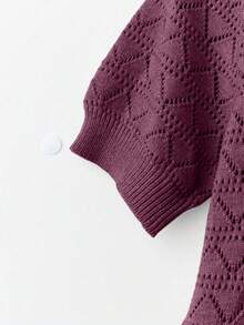 Women's Casual Solid Color Short Sleeve Hollow Out Knit Top And Shorts 2 Piece Set - Purple - View 6