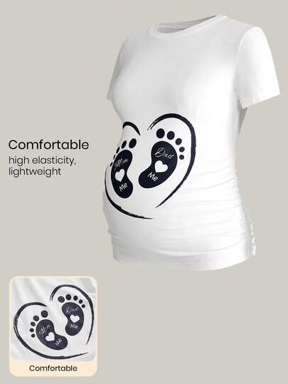 Modmama Summer Outfits, Maternity Clothes,Maternity Tops ,White Cute Graphic Print T-Shirt For Pregnant Women, Suitable For Casual Everyday Wear.Maternity & Baby Footprint Print Round Neck Short Sleeve Casual T-Shirt Maternity T-Shirt Pregnancy Clothes Clothes For Pregnant Woman Maternity Wear Maternity T Shirt Pregnancy T Shirt Maternity Tops For Pregnant Pregnant Woman Clothes Maternity Clothes T Shirt Funny T Shirt Women Breastfeeding Tshirt Tshirts For Women Graphic Comfortable Maternity Shirt Mom Dad Me Graphic Tee Graphic Maternity Tee Baby Feet Graphic T-Shirt Graphic T Shirt T-Shirt With Print For Pregnant Outfit