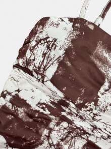 NostaNoir Sexy Tie-Dye Spaghetti Strap Bodycon Dress, Ruched Fitted Midi Dress, Chic New Arrival Bodycon Dress For Women - Coffee - View 3