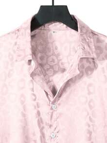 Manfinity Homme Men's Casual Leopard Jacquard Short Sleeve Shirt, Summer - Baby Pink - View 3