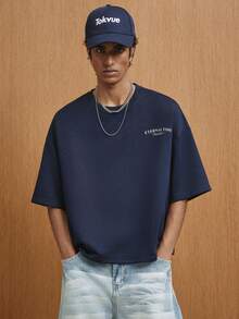 TOKVUE Men's Slogan Shark Print Round Neck Casual Short Sleeve T-Shirt - Navy Blue - View 6