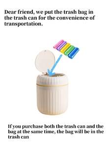 1 Piece Modern Minimalist Desktop Trash Can With Lid, ABS+PP Material, White, Hands-Free, Compact For Home, Bedroom, Office, Including 5 Rolls (15pcs/Roll) Random Color Trash Bags For Kitchen, Bathroom 1pc Press-Top Mini Trash Can - Durable PP Material, Compact Desktop Waste Basket For Office, Bedroom, Living Room - Multicolor - View 7