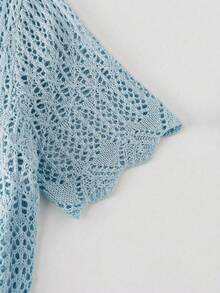 Breezaya 2026春夏新款欧美风性感修身腰部休闲度假日常户外女士浪漫海滩派对晚宴海边针织米色女式毛衣连衣裙，镂空慵懒舒适，适合情人节穿着。 - 藍色 - 查看 3