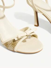 CUCCOO CHICEST 女士米色小玫瑰印花设计时尚优雅春夏优雅圆头踝带细高跟凉鞋 - 米色 - 查看 6