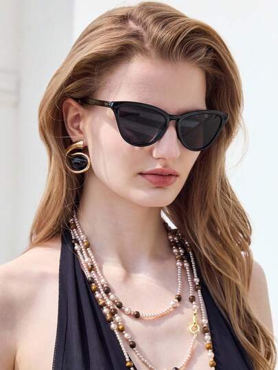 1 副女士猫眼时尚眼镜，适合日常生活太阳镜海滩太阳镜女士海滩配饰太阳镜太阳镜遮阳基本款和适合毛衣牛仔裤运动裤连帽衫夹克连衣裙和长袖衬衫的时尚遮阳优雅装扮家庭出游旅行度假