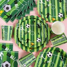 绿色足球花瓣图案一次性餐盘、餐巾纸和杯子套装，可供20位客人使用。这款一次性派对用品套装（包括餐盘、餐巾纸和杯子）非常适合生日派对、婚礼和家庭野餐。 - 查看 3