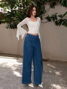 Bris Aura 新款不对称设计女式牛仔裤，适合情人节和母亲节穿着。 - 藍色 - 查看 5