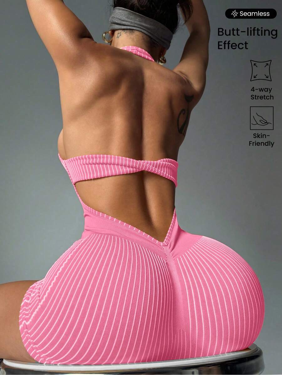 Slayform Slayform Mono de mujer con cuello halter y espalda abierta a rayas - Rosa - Ver 1