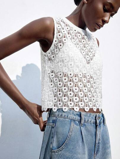 Maija Chaleco de mujer de estilo bohemio cómodo y casual con cuello redondo, bajo con volantes y tela jacquard de color albaricoque, adecuado para vacaciones, playa, vacaciones, atuendo de resort de la isla Isabelline