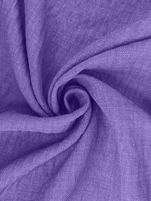 LanaWest Women's Linen Blouse,Short Sleeve Dropped Shoulder Loose Fit Blue Woven Fabric Frill Trim Sleeve Cuffs And Hem,Fashion Casual Summer Granny Mother - Purple - View 4