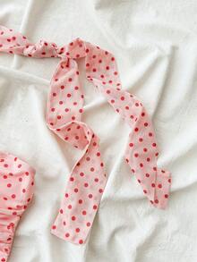 SHEIN Tween Girl Polka Dot Ruched Fitted Tube Top, Versatile For Vacation - Baby Pink - View 4