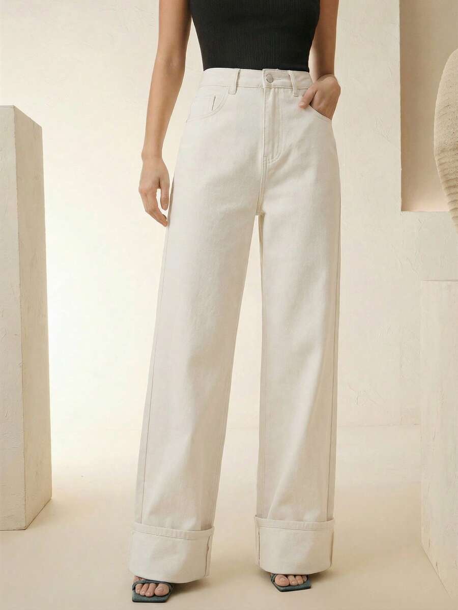 Women's New Fashion Party Classic Pocket Straight-Leg Jeans - Beige - View 1