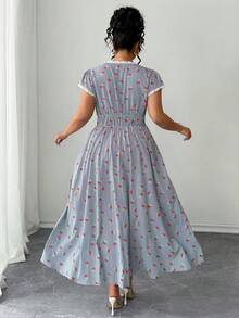 Elenzga Vestido de mujer de talla grande con estilo vintage francés, con estampado de rayas y cerezas, cuello en V, manga corta, cintura ceñida y decoración de lazo, adecuado para primavera/verano, vuelta al colegio, vacaciones, graduación, días festivos, San Valentín, Navidad, festivales de música, Día de la Madre, Halloween, Acción de Gracias, Pascua, Día Nacional, bailes, cumpleaños, citas, fiestas, bodas, actividades al aire libre - Multicolor - Ver 4