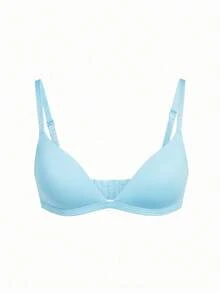 Ocili Women's Comfortable Minimalist Solid Color Wireless Bra With Spaghetti Strap - Baby Blue - View 6
