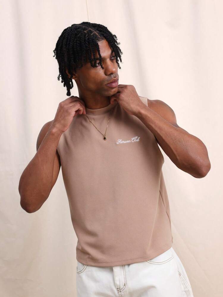 Men's Sleeveless Tank Top With Crew Neck Solid Beige Basic Casual Summer Tee