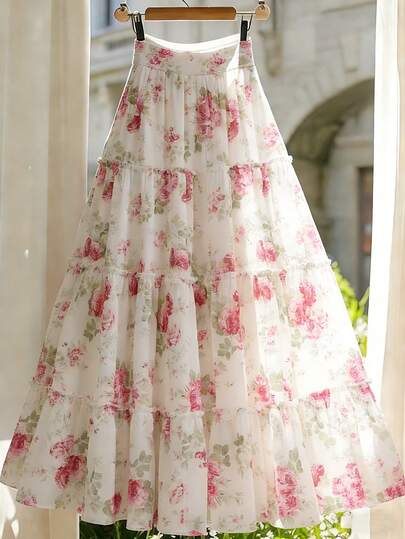 Franclia 女士夏季印花拼接叠层半身裙