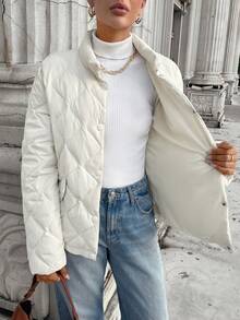 SHEIN LUNE 1 pieza Chaqueta de plumón ligera casual con bolsillo de manga larga para mujer - Albaricoque - Ver 9