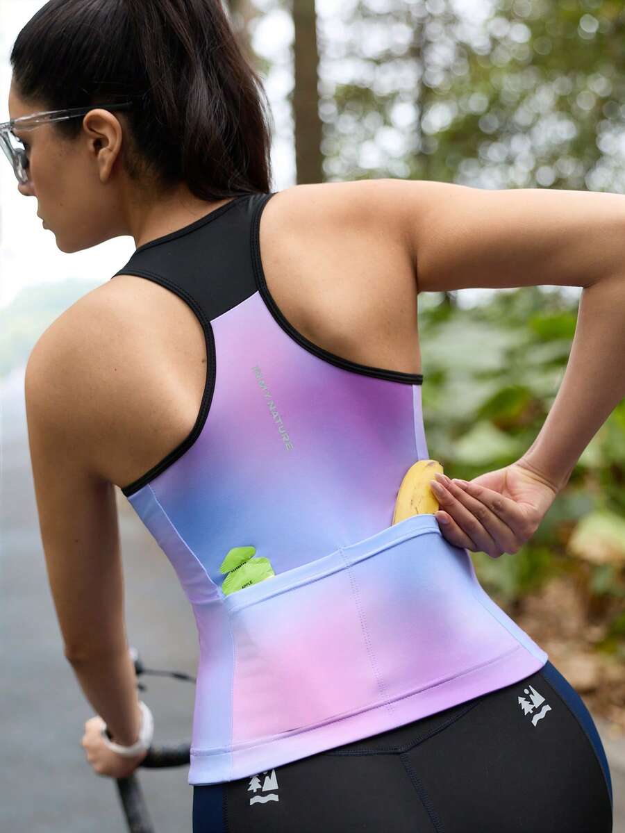 SHEIN Camiseta sin mangas de ciclismo para mujer "In My Nature" - Camiseta ajustada de verano para carreras y MTB - Morado - Ver 1