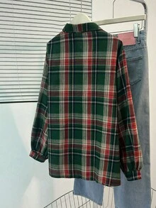 Lacomfia 大码休闲格子印花长袖宽松常规衬衫，春秋季 - 彩色 - 查看 2