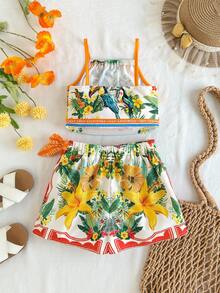 Travachic KIDS Young Girl Ditsy Floral Camisole Top And Shorts 2-Piece Set - White - View 2