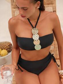 Swim Chiccia 2pcs 2026 New Solid Color Sexy Halter Swimwear For Women, Vacation Swimwear - Black - View 3