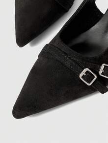 Sleekvia Ladies Pointed Sexy Rear Lift With Suede Buckle Low Vamp Commuting Slip-On Fashionable Sexy Women's Shoes - Flannel black - View 4