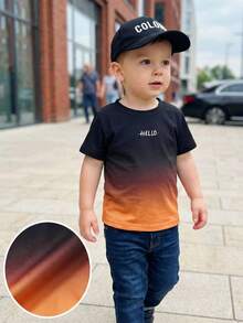 SHEIN Camiseta de manga corta con estampado degradado de letras para niño pequeño, ideal para uso casual, playa, vacaciones, calle y uso diario - Negro - Ver 8