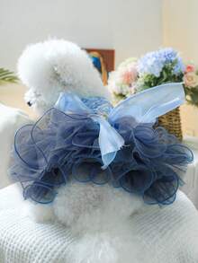 1PC Pet Dress, Blue Galaxy Wedding Gown For Dogs & Cats - Blue - View 2