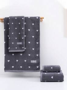 Bộ khăn đôi thêu hình trái tim đỏ, khăn nhỏ, quà tặng ngày Valentine, mềm mại, thấm hút tốt, không rụng lông, dùng được cả mặt và tắm, bộ khăn người lớn cá nhân hóa, phù hợp cho gia đình, hồ bơi và trang trí phòng tắm hàng ngày. - xám - Xem 3