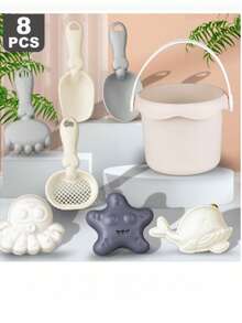 1 件儿童沙滩玩具套装，夏季娱乐必备。完整的沙滩玩具套装包括手推车、沙桶、沙铲和有趣的动物模具。 - 彩色 - 查看 4