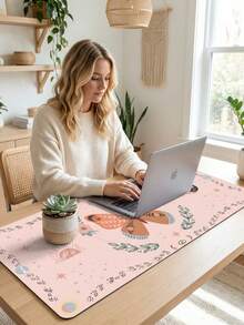 PC加长型大号游戏鼠标垫，带防滑橡胶底座，光滑防水桌面垫，适用于办公室、电脑、键盘、笔记本电脑和家用桌面，可爱粉色蝴蝶图案 - 鼠標墊 - 查看 1