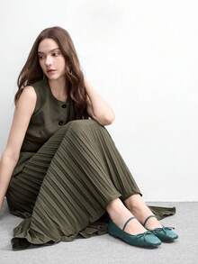 CUCCOO BIZCHIC Giày lười nữ đế bằng màu trơn, kiểu dáng thường ngày, có nơ trang trí, thích hợp cho dịp Giáng sinh. - Màu xanh lá cây đậm - Xem 3