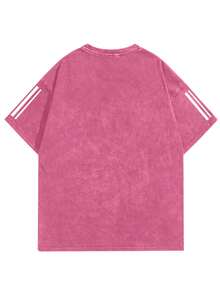 Manfinity Joysei 男女通用复古学院风洛杉矶印花水洗棉T恤 - 粉色 - 查看 2