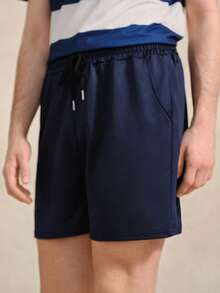 Courvante Men's Casual Solid Color Summer Tennis Sports Shorts, Navy, With Pockets & Drawstring, Basic Athleisure - Navy Blue - View 7