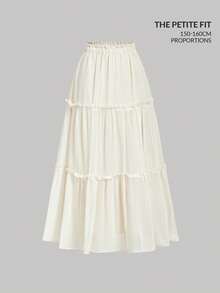 SHEIN MOD Petite Ruffle Skirt Boho Long Skirt Break Paperbag Waist Frill Trim Ruffle Hem Skirt - Apricot - View 1