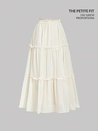 SHEIN MOD Petite Ruffle Skirt Boho Long Skirt Break Paperbag Waist Frill Trim Ruffle Hem Skirt