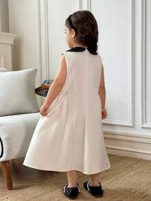 Dazy Kids Sweet V-Neck Waist Cinched Sleeveless A-Line Dress, Young Girl Summer Dress Sun Dresses - Beige - View 6